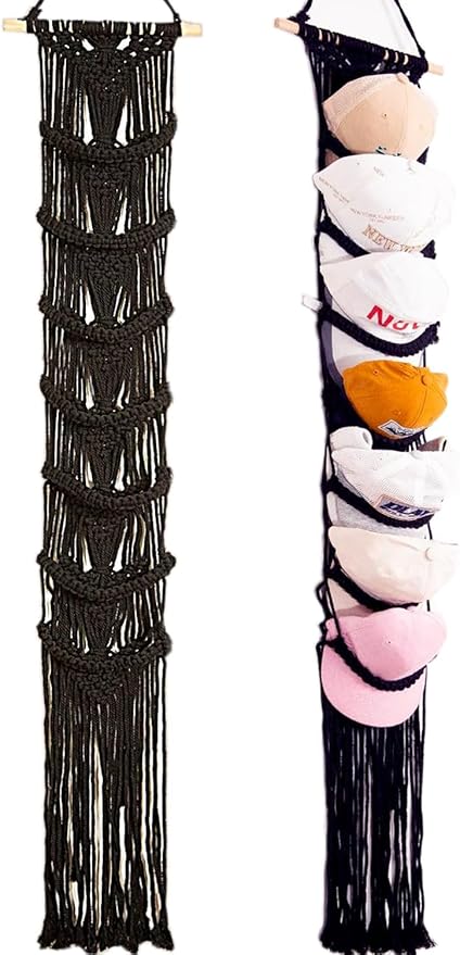 jontell Ball Cap Holder-1 Pack/Up to 14 Caps-Hat Organizer for Baseball Caps Display, Macrame Hat Rack for Wall, Boho Handmad