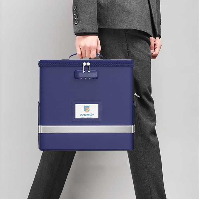 Fireproof File Box with Lock, Document Box Storage Organizer, Suitable for Hanging File Folders in Letter Size, Collapsible F