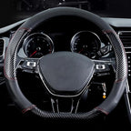 Car Carbon Fiber and Leather D-Shape Steering Wheel Cover, Stylish car Non-Slip Leather car Interior 15 inches Universal Black and Red