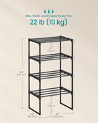 SONGMICS Shoe Rack, 4-Tier Shoe Organizer, Metal Storage Shelf, Upright or Upside Down, for 5-10 Pairs, Stackable, for Entryw