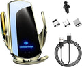 Wireless Car Charger, 15W Fast Charging Air Vent Mount Auto-Clamping Phone Holder, Automotive Electric Induction Charger 360° Rotating Magnetic Vent Mount Bracket for Smartphones (Golden)