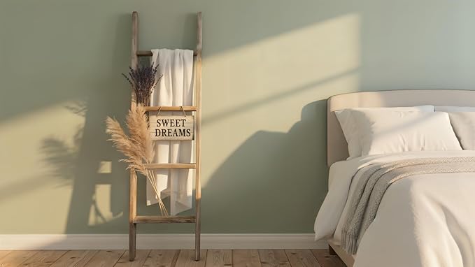 Rustic Revival | Barnwood Display Ladder – Farmhouse Decorative Ladder Made from Authentic Weathered Wood – Real Wood Leaning