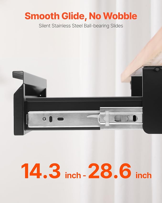 VEVOR Under Desk Double Stacked Lockable Slide Out Drawer, 13 inch Lockable Under Table Pull-out Drawer Attachment for Sit St