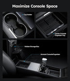Wigoo Center Console Organizer for Tesla Model Y Juniper (Only Premium & Performance 2025 2026) and All Model 3 Highland Accessories [Double-Layer Storage, Smooth Sliding] 4PCS Black