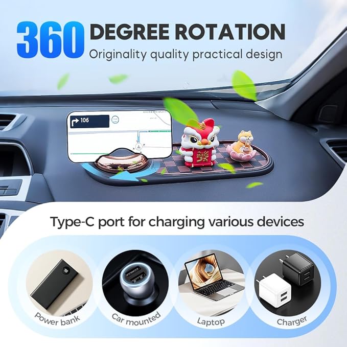 Multifunction Car Anti-Slip Mat, Non-Slip Dashboard Storage Pad with 360° Rotatable Phone Holder & Temporary Parking Number, 