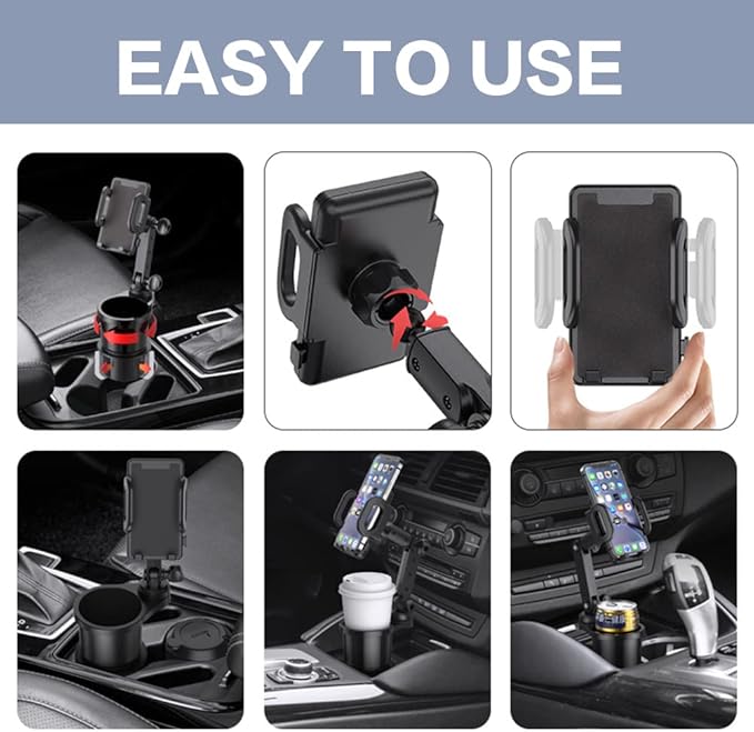 Car Cup Holder Phone Mount, Universal Auto Cell Phone Stand with Drink Expand Cup Holder,2 in 1 Multifunctional Car Cup Holde