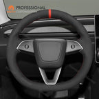 MEWANT Hand Stitched Matte Carbon Fiber&PU Leather Steering Wheel Cover Wrap for Tesla Model 3 Highland 2023 2024 2025 Steering Wheel Accessories