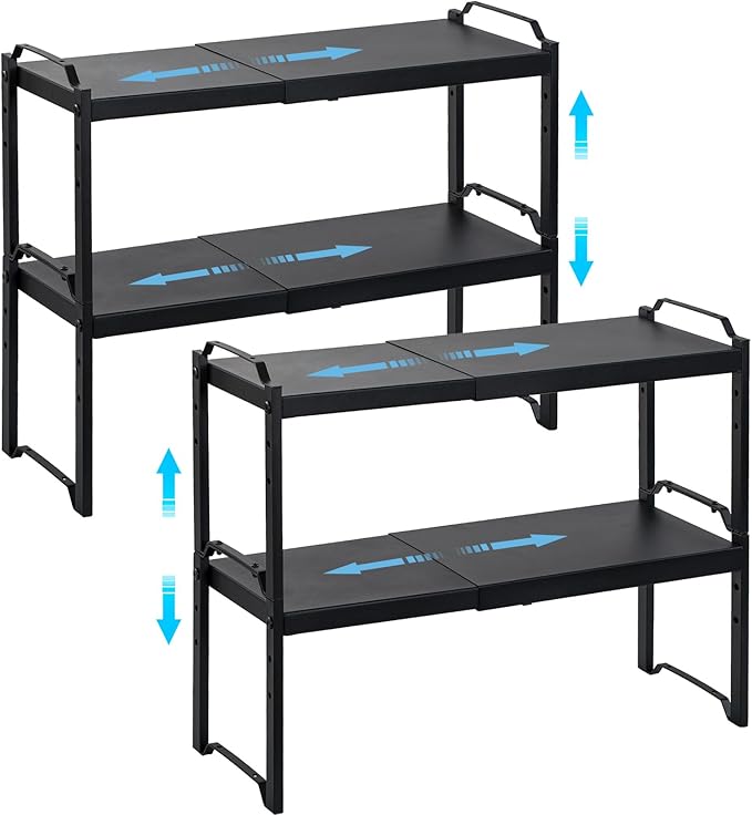 4 Pack Kitchen Cabinet Shelves Organizers, Kitchen Counter Storage Shelf Spice Rack, Expandable Length, Adjustable Height, St