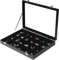 Coward Jewelry Organizer Box, Black Velvet 24 Grids Ring Earring Jewelry Display Tray Case with Transparent Glass Lid for Hom