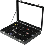 Coward Jewelry Organizer Box, Black Velvet 24 Grids Ring Earring Jewelry Display Tray Case with Transparent Glass Lid for Hom