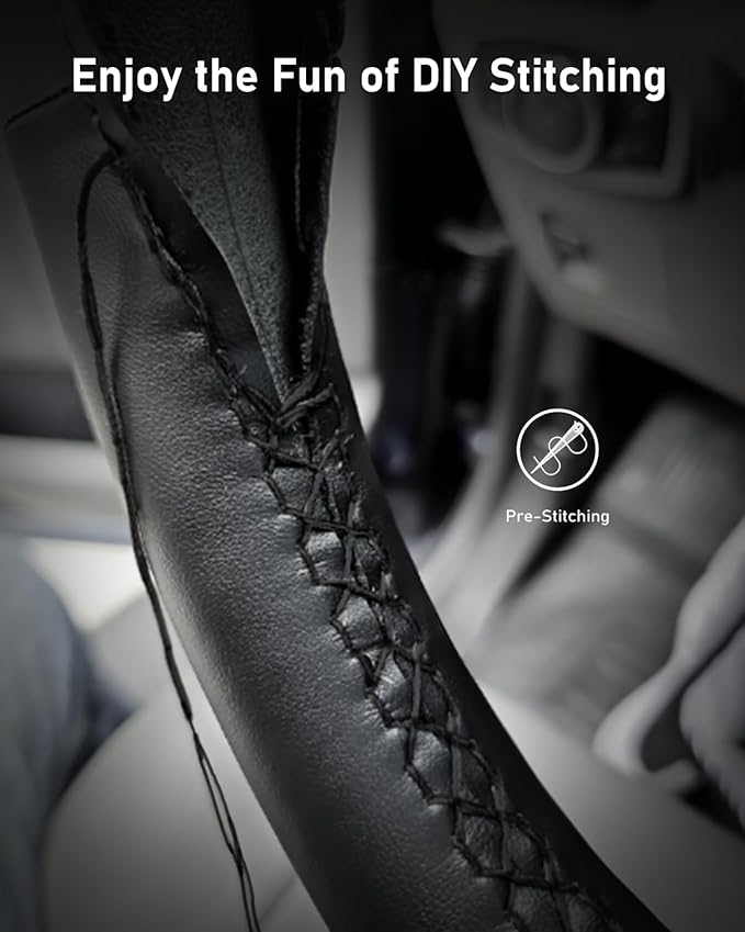 Belinous Leather Steering Wheel Cover Lace Up, Hand-Stitch on Wrap, Steering Wrap Compatible with Ford 2016 2017 2018 2019 F150 Raptor (Black)