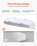 VEVOR Under Bed Storage with Wheels, 31.7 x 15.6 x 6.9 inch Underbed Containers, Underbed Shoes Organizer with Lid & Gray Lat
