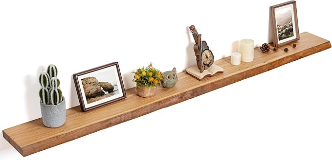 Floating Shelves for Wall Decor, Rustic Solid Elm Wood Live Edge Floating Shelves Wall Mounted, Wall Shelves with Invisible B