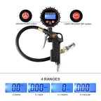 CZC AUTO Digital Tire Inflator Pressure Gauge, LED Display Tyre Deflator Gage with Straight Brass Lock-on Chuck Rubber Hose, Compatible with Air Pump Compressor for Truck Bus RV Car Motorcycle Bike