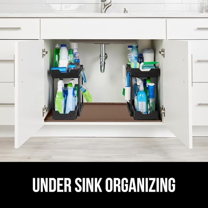 GORILLA GRIP Waterproof Silicone Under Sink Mat with Raised Lip for Kitchen and Bathroom, 34 x 22 in, Cabinet Shelf Liner Sta