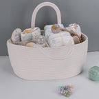 Baby Diaper Caddy Organizer for Girl Boy Cotton Rope Nursery Storage Bin Basket Portable Holder Tote Bag for Changing Table C