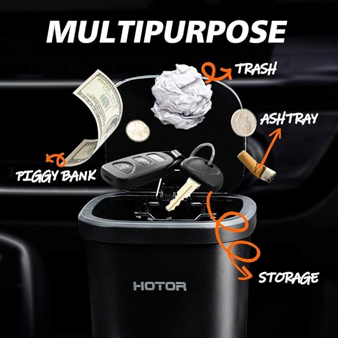 HOTOR Car Trash Can, Car Trash Cup with 30 Additional Trash Bags for Exclusive Using, Multipurpose Trash Can for Car, Office & Home to Meet Various Needs - 2 Packs, Black