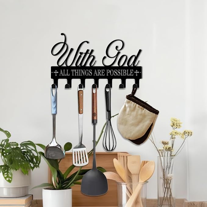 Key Holder Wall Mount, with God All Things are Possible Sign, Key Holder Wall for Wall Decorative with 6 Hooks, Organizer Rac
