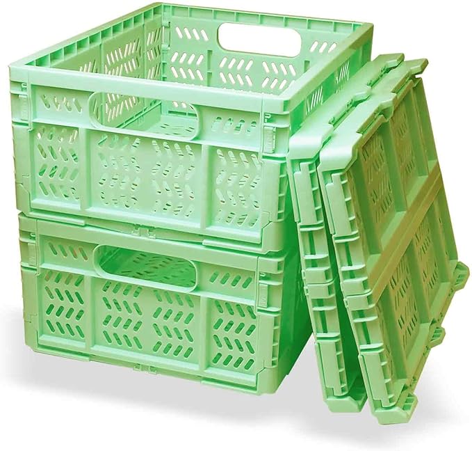20L Folding Crate, 4Pack Plastic Storage Baskets Organizer for Home and Office,Collapsible Storage Crates for Home Office and