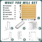 MULSAME Pegboard Combination Kit, Wall Mounted Storage Set with 4 Pegboards & 14 Accessories Hanging, Yellow Peg Boards Organ