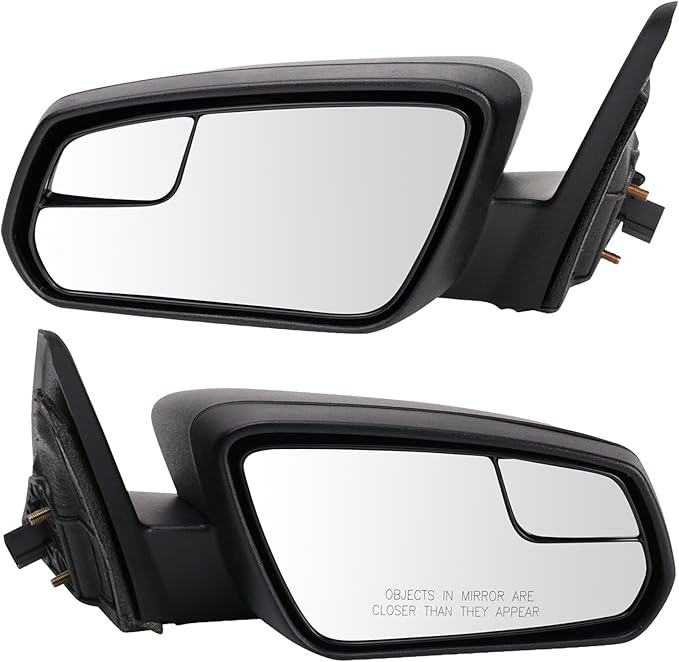 TRQ Power Side Mirror Set with Spotter Glass Textured Black Driver & Passenger Side Compatible with 2013-2014 Ford Mustang FO