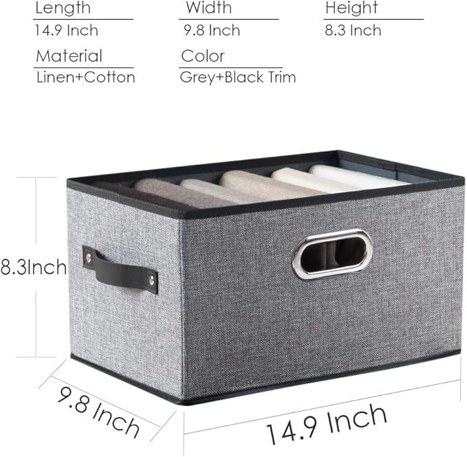PRANDOM Large Foldable Storage Bins for Shelves [3-pack] Decorative Linen Fabric Storage Baskets Cubes with Leather/Metal Han
