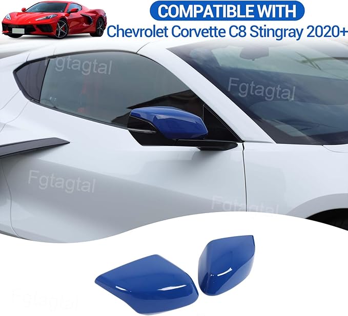 Door Rear View Mirror Cover Cap Compatible with Chevrolet Corvette C8 2020-2026, ABS Side View Mirror Cover, Auto Door Rearview Mirror Protective Trim Cap 2Pcs (Blue)