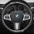 Customized Steering Wheel Cover Compatible with BMW, Premium Nappa Leather&Bright Carbon Fiber Texture Steering Wheel Cover, with Coasters and 3-in-1 USB Fast Charging Cable (Black)
