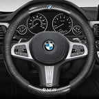 Customized Steering Wheel Cover Compatible with BMW, Premium Nappa Leather&Bright Carbon Fiber Texture Steering Wheel Cover, 