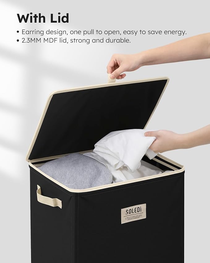 SOLEDI Laundry Hamper with Lid 100L Large & Tall Collapsible Laundry Basket, Clothes Hamper with Bag Removable Easy to Carry,