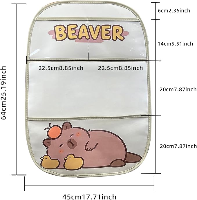 kids Leather Car Backseat Organizer with Foldable Table Tray, Car Storage Organizer with Tablet Holder, Car Seat Back Protectors Kick Mats, Travel Accessories (Capybara)