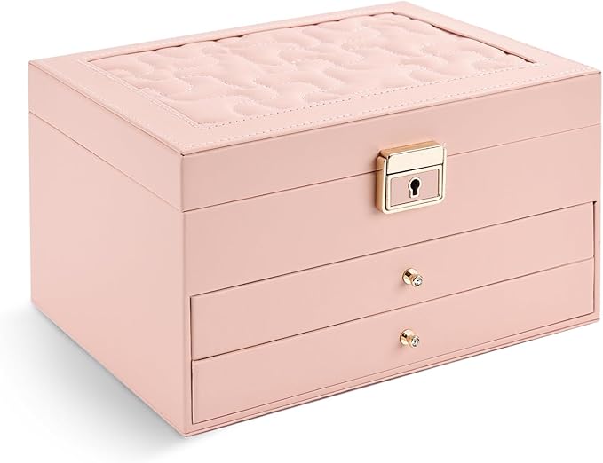 Greenfeather Jewelry Boxes for Women, Jewelry Organizer Box with Lid 3 Layers for Necklaces Rings Earrings and Bracelets Box 