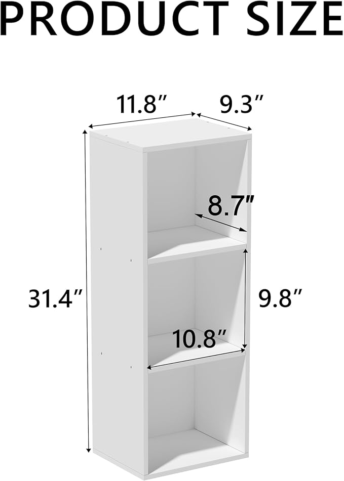 3 Cube Storage Organizer,Wooden 3-Tier Open Shelf Bookshelf,Versatile Storage Cubes for Living Room，Bedroom,Home Office, (Whi