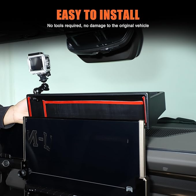 Center Console Dash Cam Mount&Dashboard Storage Tray for Hummer EV Accessories 2022-2025 2026 SUV Pickup ,Rotatable Car Dash Cameras Mount Holder Box Organizer,Mount Fit for Action Camera (G)