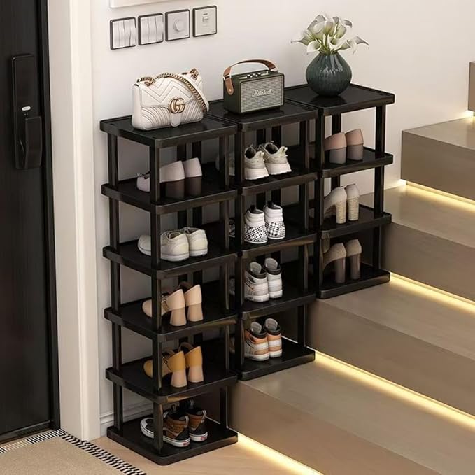 Vertical Shoe Rack - Tall Narrow Shoe Rack Organizer for Small Spaces,7 Tier Bamboo Shoen Shelf for Entryway,Closet,Corner,Do