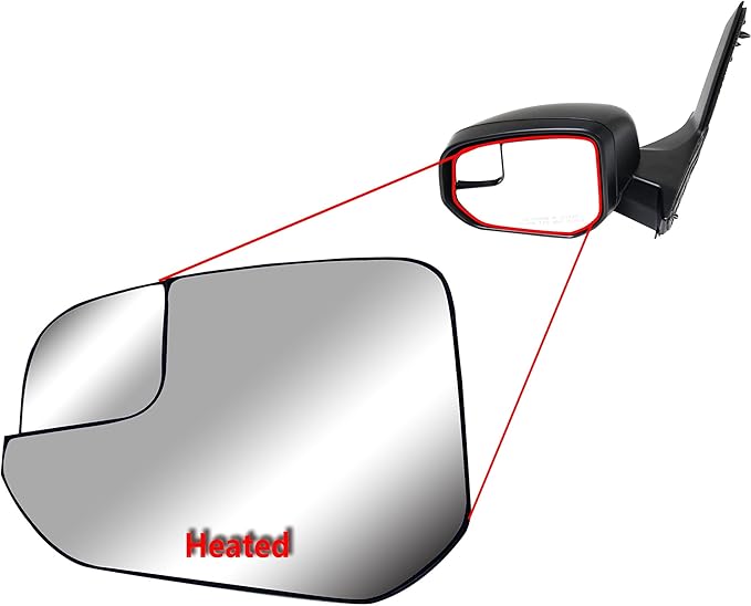 Replacement Driver Left Side Mirror Glass Heated with Blind Spot Glass and Back Plate for Ford Transit Connect from 2014 to 2023