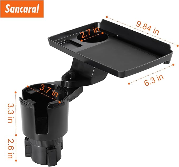 Car Large Cup Holder Expander, 3-in-1 Cupholder Extender with Swivel and Detachable Snack Food Tray Table for Eating, Travel 