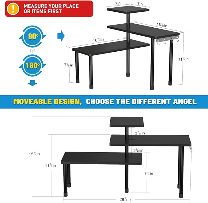 JayRex Countertop Corner Shelf, 3 Tier Shelf Moveable Organizer for Bathroom Counter, Make Up, Dresser Table, Desktop Shelf (