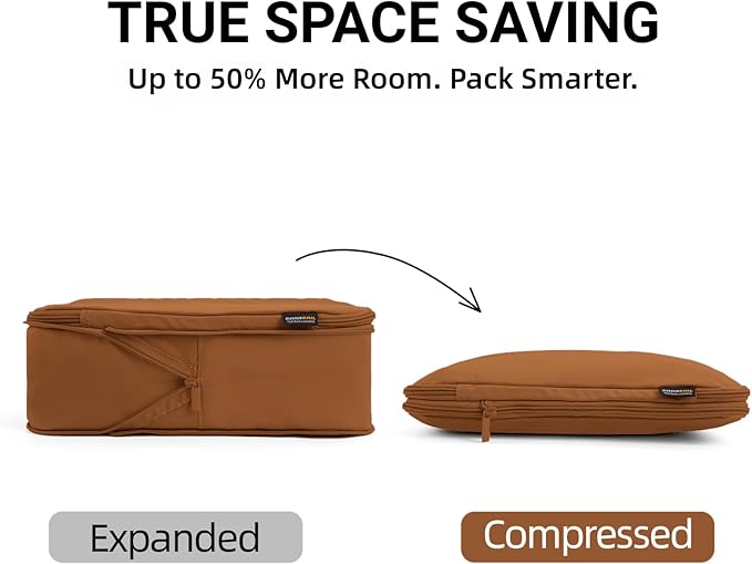 4 Piece Compression Packing Cubes for 3–7 Day Travel, Lightweight Travel Organizers with Breathable Mesh, Double-Zipper Packi