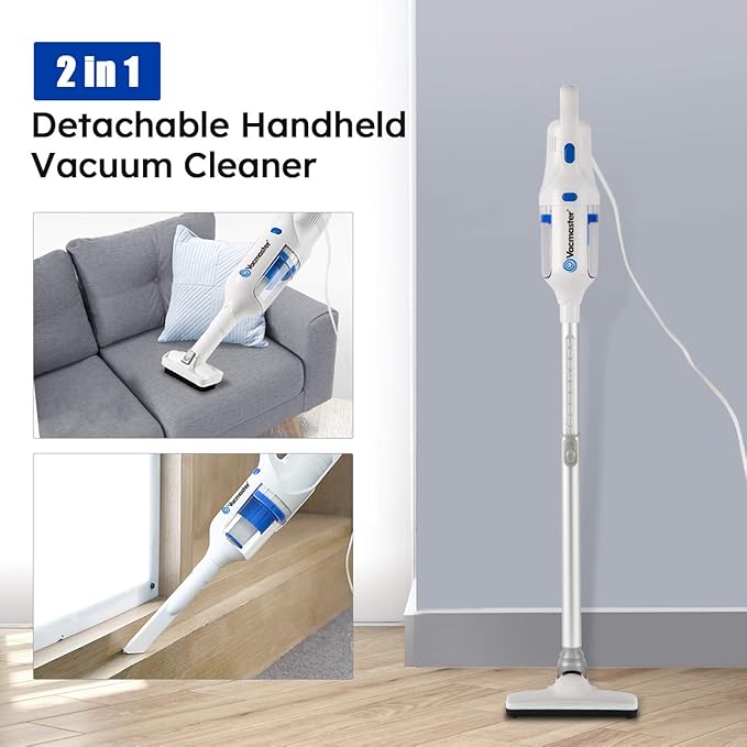 Vacmaster Corded Stick Vacuum Cleaner 2 in 1 Ultra-Lightweight 14Kpa Power Suction Handheld Vacuum Cleaner with Washable HEPA