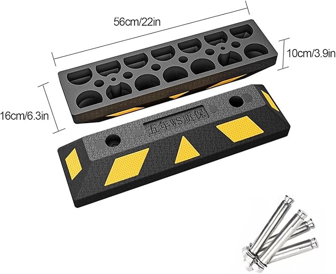 Garage Parking Aid Heavy Duty Vehicle Wheel Stop Rubber Parking Tire Block Parking Stopper for Garage with Reflective Strips