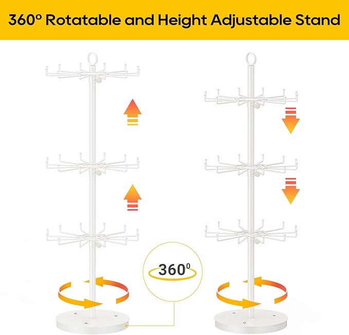 ORLESS 3 Tier Rotating Jewelry Display Stand, Keychain Display Stand with 36 Hooks, Metal Retail Display Spinning Holder for 