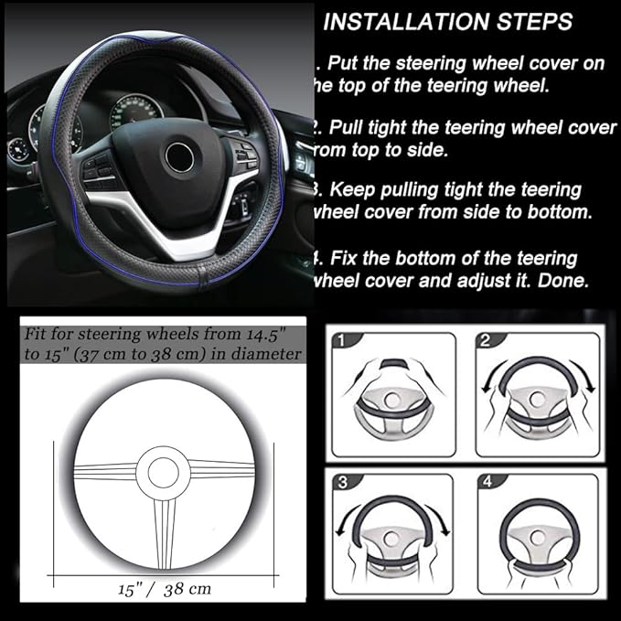Rueesh Microfiber Leather Steering Wheel Cover Anti-Slip Matte Finish Auto Car Wheel Cover Universal 15 Inch Wheel Cover for 