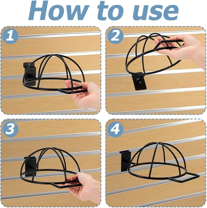 AHANDMAKER 6 Pcs Slat Wall Hat Display Rack Wall Mounted Durable Metal Hat Organizer Accessories for Baseball Caps Wigs Retai