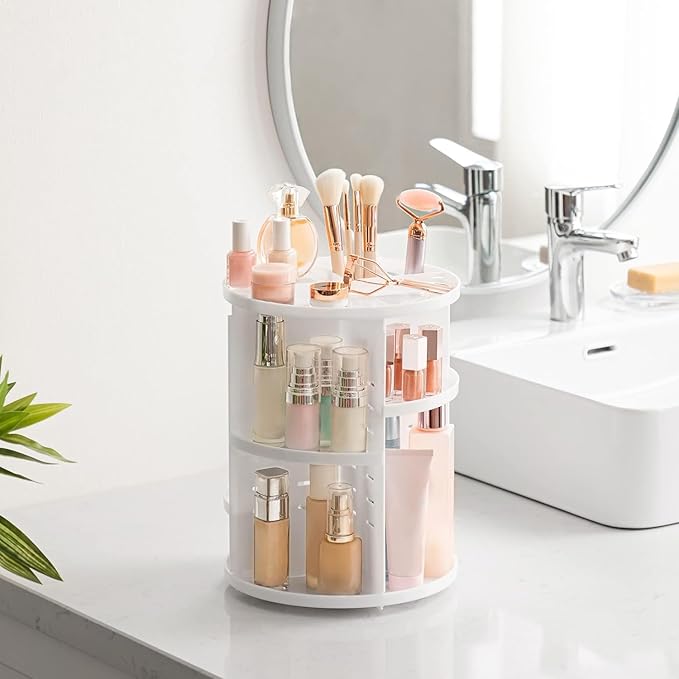 HBlife 360 Rotating Makeup Organizer Adjustable Carousel Large Capacity Revolving Perfume Organizer Skincare Organizers Cosme
