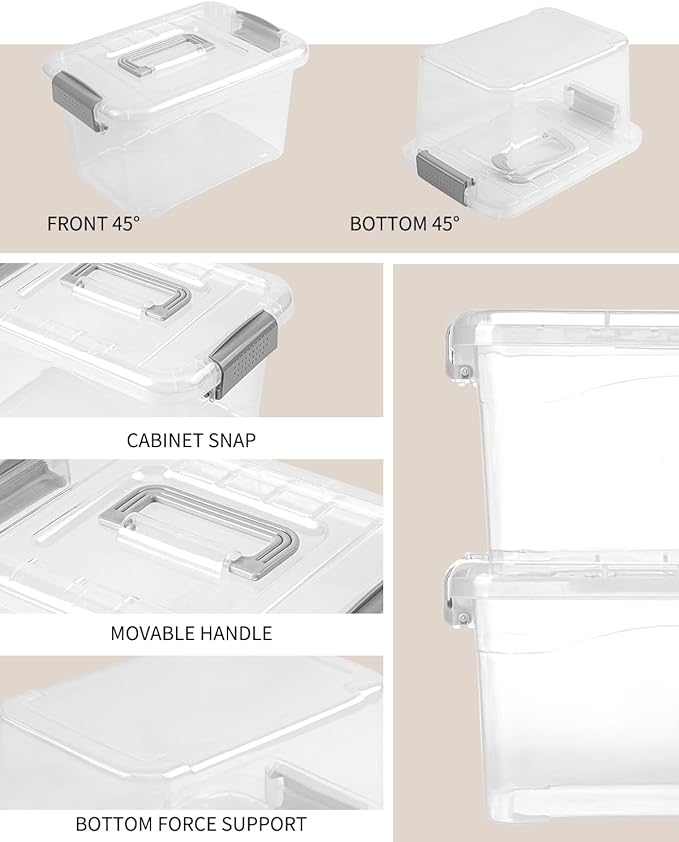EOENVIVS Plastic Storage Bins 7 Quart-Storage Organizer Bins with Grey Buckle Lids, Stackable Storage Bins with Lids for Home