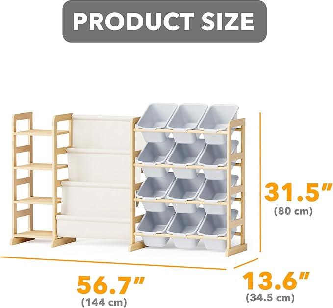 SpaceAid 3-in-1 Toy Storage Organizer with 4 Shelves and 12 Bins, Toy Organizers Storage 3-Tier Bookshelf, Kids Bin Shelf Box