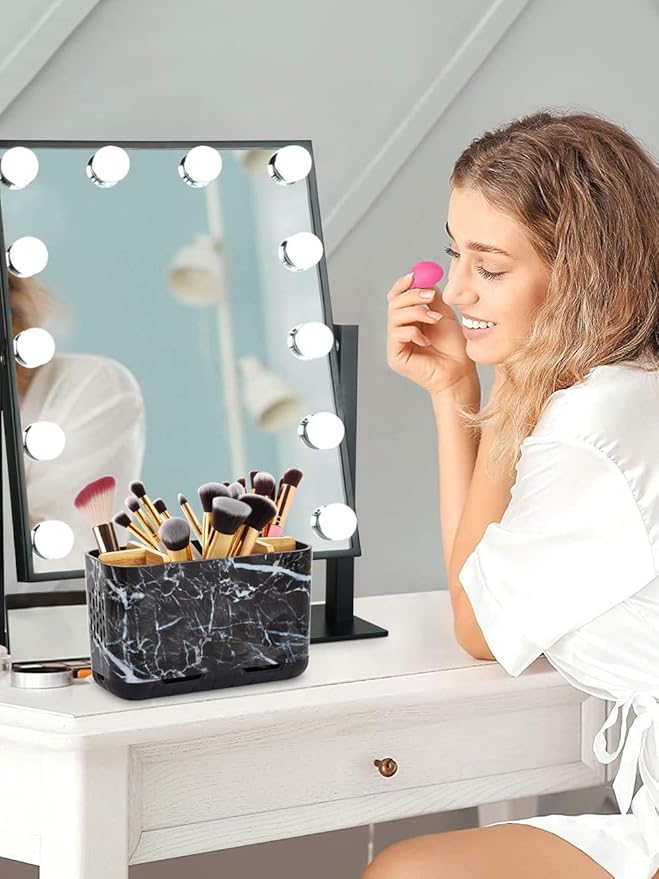 GFWARE Marble Toothbrush Holders, 5 Slots Bamboo Toothbrush and Toothpaste Holder for Bathroom Counter with Drainage, Kids El