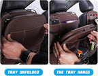 Car Seat Back Organizer, Leather Vehicle Seatback Storage Pocket with Foldable Table Tray, Multifunctional Automotive Backsea