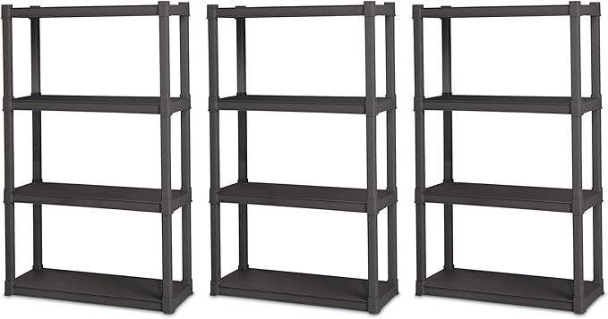 Sterilite 3-Pack 4 Shelf Unit, Heavy-Duty Shelving Storage and Utility Rack - Standing Plastic Organizer Shelves for Kitchen,